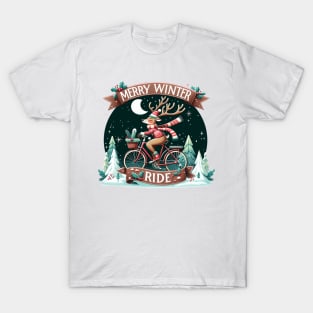 Merry Winter Ride - Christmas reindeer on a bicycle T-Shirt